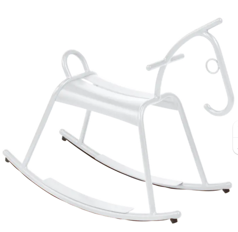 Load image into Gallery viewer, Cotton white Fermob ADADA rocking horse for kids' restaurant waiting area, made of durable wood with a smooth finish.