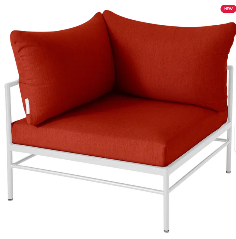 Load image into Gallery viewer, Cotton white Fermob Rivage corner armchair for outdoor use, featuring a metal frame and plush cushioning.