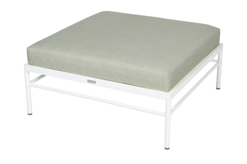 Load image into Gallery viewer, Cotton white and meadow green Rivage Ottoman by Fermob, outdoor metal lounge footstool with aluminum frame.
