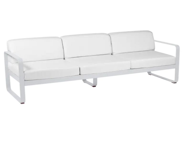 Load image into Gallery viewer, Bellevie 3-seater outdoor sofa by Fermob with off-white fabric and aluminum frame, ideal for terrace or hotel outdoor seating.