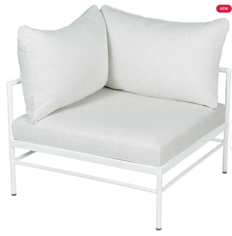 Load image into Gallery viewer, Cotton white pearl Rivage corner outdoor armchair by Fermob with metal frame and plush cushions for comfortable outdoor seating.