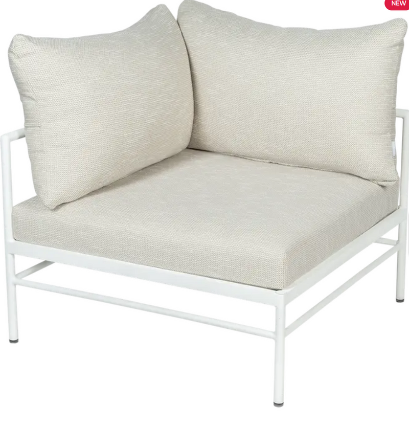 Load image into Gallery viewer, Cotton white wicker Rivage corner armchair from Fermob outdoor metal sofa collection, designed for comfortable patio seating.