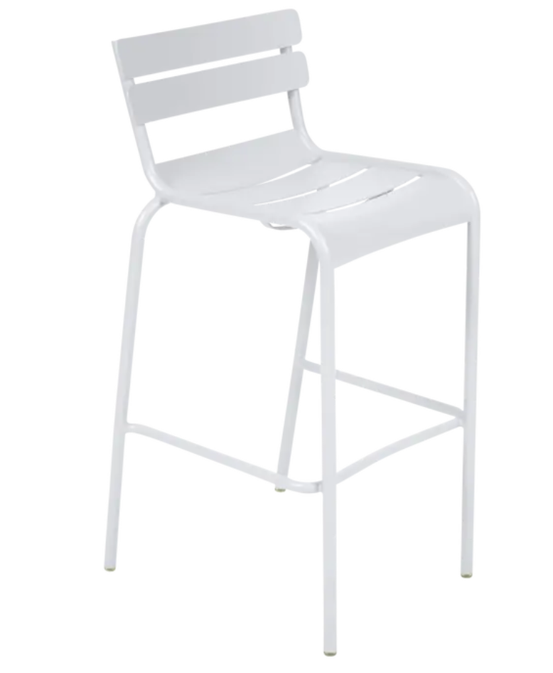 Load image into Gallery viewer, White Fermob Luxembourg bar armchair with metal frame, featuring a sleek design suitable for pub or bar seating.