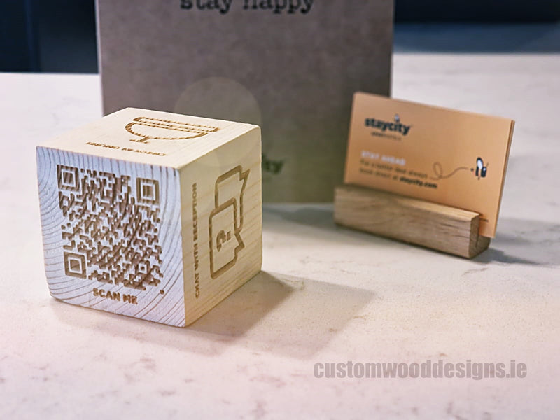Load image into Gallery viewer, QR Code Block Natural 3 sides Branded 10-1000 Custom Wood Designs CustomWoodDesignsIreland68137fcb-44cb-46e4-aa5a-63ca226cc516