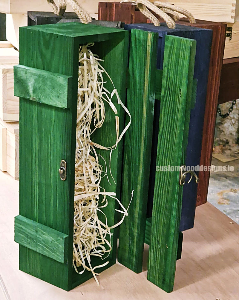 Load image into Gallery viewer, Rustic Bottle Box - Green Single x 25 Bottle box Custom Wood Designs __label: Multibuy Bottle Boxes Gift Boxes CustomWoodDesignsIreland75a89b67-1f54-470b-81d5-0b7beed292c0_5fb9e3ed-c240-4537-a42c-30d503a1add8