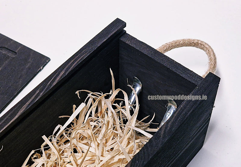 Load image into Gallery viewer, Sliding Lid Bottle Box - Single Black x25 Bottle box Custom Wood Designs __label: Multibuy Bottle Box Bottle Boxes Single bottle box CustomWoodDesignsIrelandCorporategiftboxesBottleBoxesGiftingboxesforbottleslaserengravedbottleboxespersonalisedbottleboxesCorporateboxesrust_5_00034c4b-f1f1-43ad-b26f-8273cb4fefb1