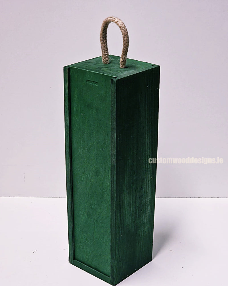 Load image into Gallery viewer, Sliding Lid Bottle Box - Single Green x25 Custom Wood Designs __label: Multibuy Bottle Box Bottle Boxes gift box Gift Boxes Single bottle box wooden Box CustomWoodDesignsIrelandCorporategiftboxesBottleBoxesGiftingboxesforbottleslaserengravedbottleboxespersonalisedbottleboxesCorporateboxesrust_6_ee3a10af-4187-4305-8da7-57d81f9fcbe9