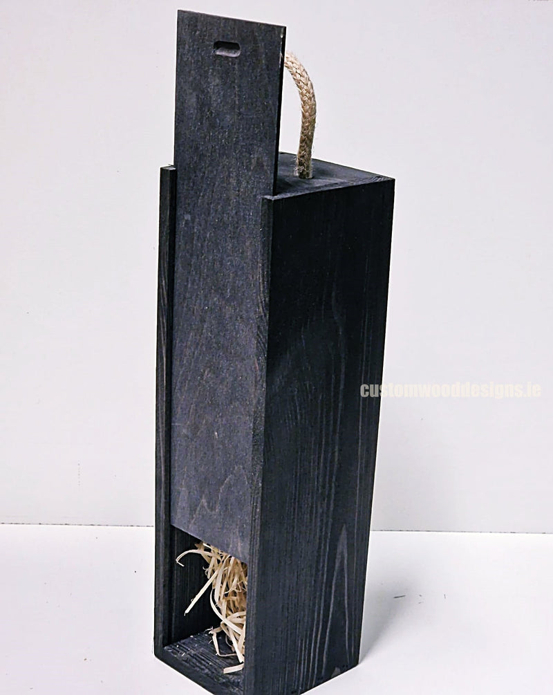 Load image into Gallery viewer, Sliding Lid Bottle Box - Single Black x25 Bottle box Custom Wood Designs __label: Multibuy Bottle Box Bottle Boxes Single bottle box CustomWoodDesignsIrelandCorporategiftboxesBottleBoxesGiftingboxesforbottleslaserengravedbottleboxespersonalisedbottleboxesCorporateboxesrust_9_3f73c1c5-7f67-468f-bb78-2f78c1775f28