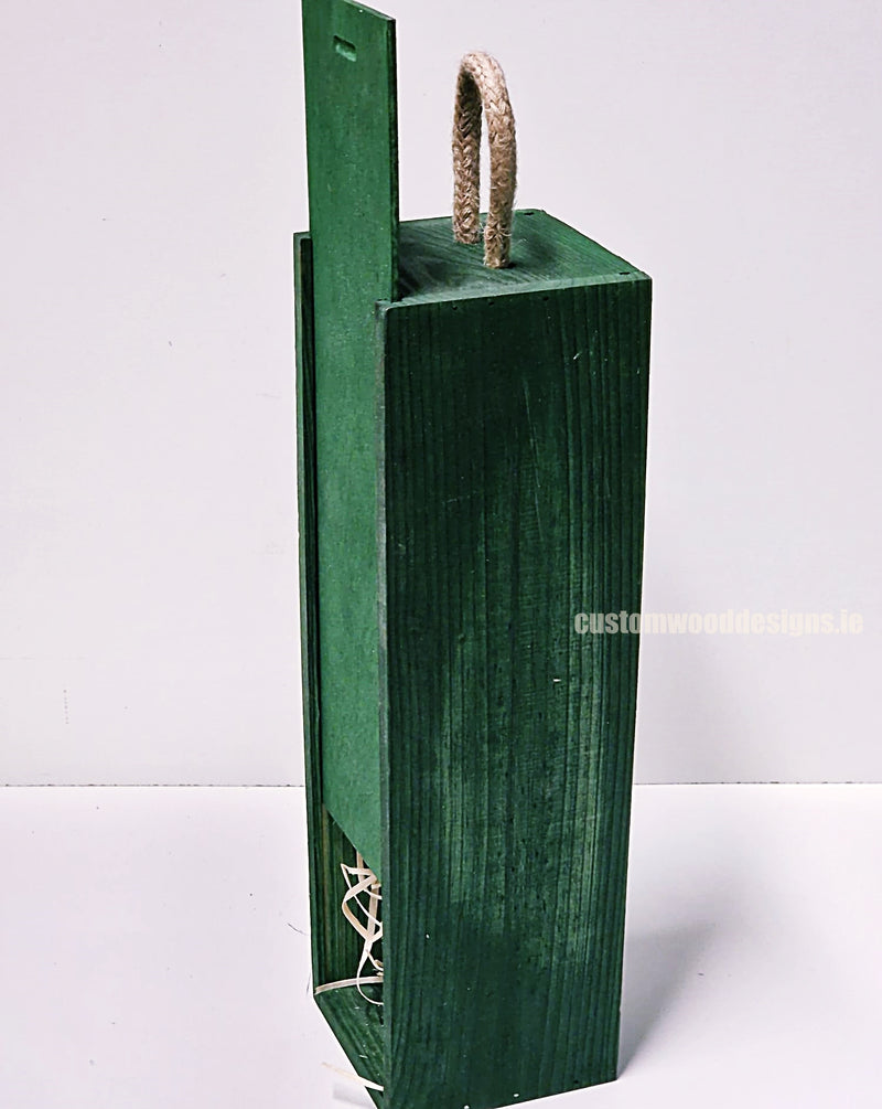 Load image into Gallery viewer, Sliding Lid Bottle Box - Single Green x25 Custom Wood Designs __label: Multibuy Bottle Box Bottle Boxes gift box Gift Boxes Single bottle box wooden Box CustomWoodDesignsIrelandCorporategiftboxesBottleBoxesGiftingboxesforbottleslaserengravedbottleboxespersonalisedbottleboxesCorporateboxesrust_9_c3832075-fc9e-4426-aee1-067b4d9600ba