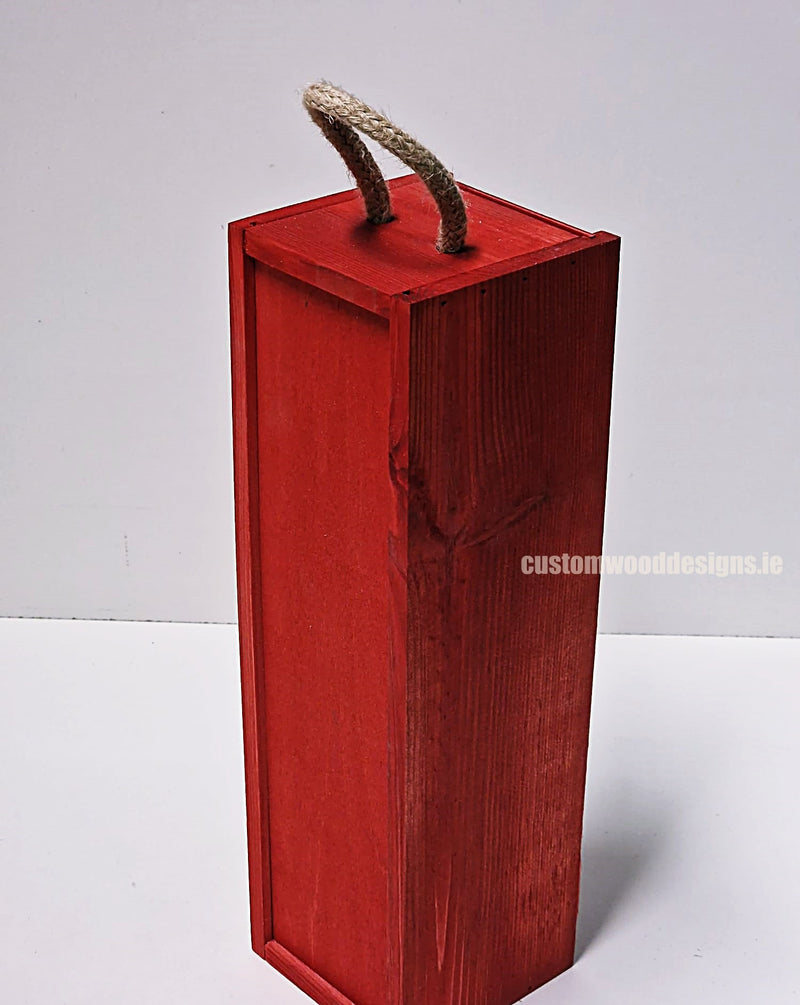 Load image into Gallery viewer, Sliding Lid Bottle Box - Single Red x25 Custom Wood Designs __label: Multibuy Bottle Box Bottle Boxes gift box Gift Boxes Single bottle box wooden Box CustomWoodDesignsIrelandCorporategiftboxesBottleBoxesGiftingboxesforbottleslaserengravedbottleboxespersonalisedbottleboxesCorporateboxesrustic_3_606c39d1-e9b2-444a-9ba4-ed95ee8bf535