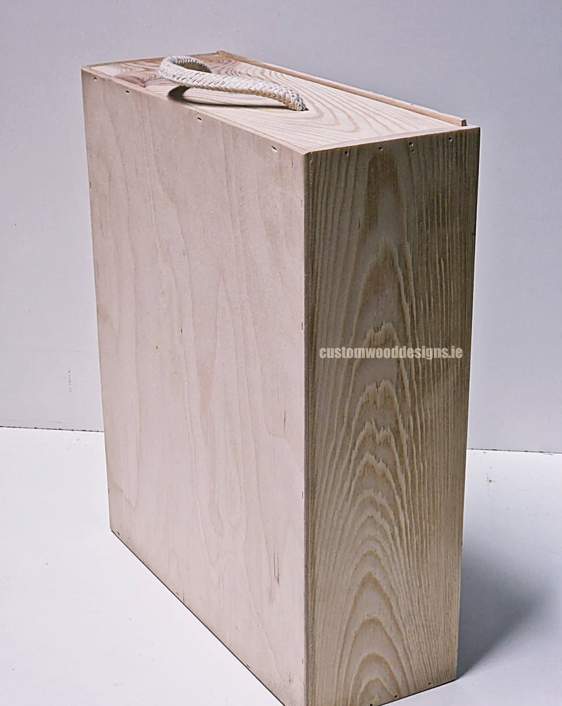 Load image into Gallery viewer, Sliding Lid 3 Bottle Box - Natural x25 Corporate Gift Box with Wood Wool Custom Wood Designs box corporate gift hamper triple wine box wood wool CustomWoodDesignsIrelandCorporategiftboxesBottleBoxesGiftingboxesforbottleslaserengravedbottleboxespersonalisedbottleboxesCorporateboxesrusticboxwinebo_10_79a0d5f1-fe00-43d5-96c8-a56d