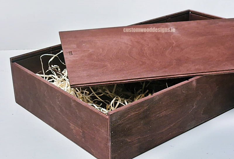Load image into Gallery viewer, Sliding Lid 6 Bottle Box - Burgundy x 25 Corporate Gift Box with Wood Wool Custom Wood Designs box corporate gift hamper triple wine box wood wool CustomWoodDesignsIrelandCorporategiftboxesBottleBoxesGiftingboxesforbottleslaserengravedbottleboxespersonalisedbottleboxesCorporateboxesrusticboxwinebo_12_b8e3e94a-468a-4322-8397-9170