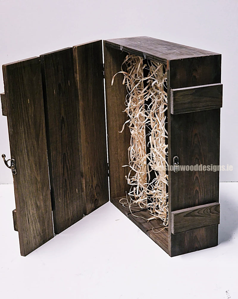 Load image into Gallery viewer, Rustic 3 Bottle Box - Brown x 25 Corporate Gift Box with Wood Wool Custom Wood Designs __label: Multibuy box corporate gift hamper triple wine box wood wool CustomWoodDesignsIrelandCorporategiftboxesBottleBoxesGiftingboxesforbottleslaserengravedbottleboxespersonalisedbottleboxesCorporateboxesrusticboxwinebo_13_85a9ed6b-be1f-4c88-8e95-1694df6bc074
