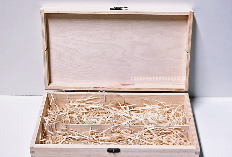 Load image into Gallery viewer, Hinged Lid 2 Bottle Box - Natural x25 Custom Wood Designs __label: Multibuy Bottle Box Bottle Boxes gift box Gift Boxes Single bottle box wooden Box CustomWoodDesignsIrelandCorporategiftboxesBottleBoxesGiftingboxesforbottleslaserengravedbottleboxespersonalisedbottleboxesCorporateboxesrusticboxwinebo_14_cd582ce2-bba5-463f-9021-1bca