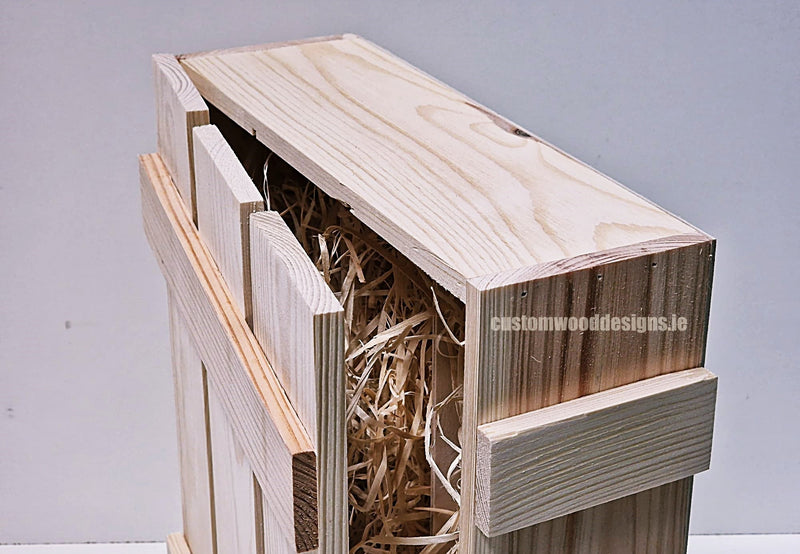 Load image into Gallery viewer, Rustic 3 Bottle Box - Natural x 25 Corporate Gift Box with Wood Wool Custom Wood Designs __label: Multibuy box corporate gift hamper triple wine box wood wool CustomWoodDesignsIrelandCorporategiftboxesBottleBoxesGiftingboxesforbottleslaserengravedbottleboxespersonalisedbottleboxesCorporateboxesrusticboxwinebo_16_5f59a601-38b7-4455-b112-0b2dd1962792
