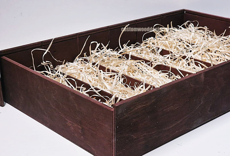 Load image into Gallery viewer, Sliding Lid 6 Bottle Box - Burgundy x 25 Corporate Gift Box with Wood Wool Custom Wood Designs box corporate gift hamper triple wine box wood wool CustomWoodDesignsIrelandCorporategiftboxesBottleBoxesGiftingboxesforbottleslaserengravedbottleboxespersonalisedbottleboxesCorporateboxesrusticboxwinebo_16_aef499ea-f044-4fab-abe0-9611