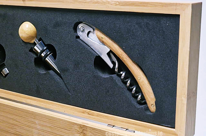 Load image into Gallery viewer, Bamboo Wine Box & Opener set Custom Wood Designs CustomWoodDesignsIrelandCorporategiftboxesBottleBoxesGiftingboxesforbottleslaserengravedbottleboxespersonalisedbottleboxesCorporateboxesrusticboxwinebo_18_322bef56-d5a6-4126-b94e-c1a50dbe1755