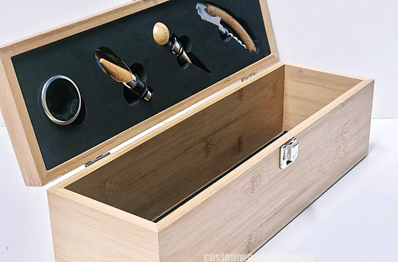 Load image into Gallery viewer, Bamboo Wine Box & Opener set Custom Wood Designs CustomWoodDesignsIrelandCorporategiftboxesBottleBoxesGiftingboxesforbottleslaserengravedbottleboxespersonalisedbottleboxesCorporateboxesrusticboxwinebo_21_b5bc6055-f1b7-4234-a125-6a32fd6e700e