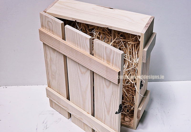 Load image into Gallery viewer, Rustic 3 Bottle Box - Natural x 25 Corporate Gift Box with Wood Wool Custom Wood Designs __label: Multibuy box corporate gift hamper triple wine box wood wool CustomWoodDesignsIrelandCorporategiftboxesBottleBoxesGiftingboxesforbottleslaserengravedbottleboxespersonalisedbottleboxesCorporateboxesrusticboxwinebo_23_3f2e2545-984d-44a8-bbce-58e7aa154349