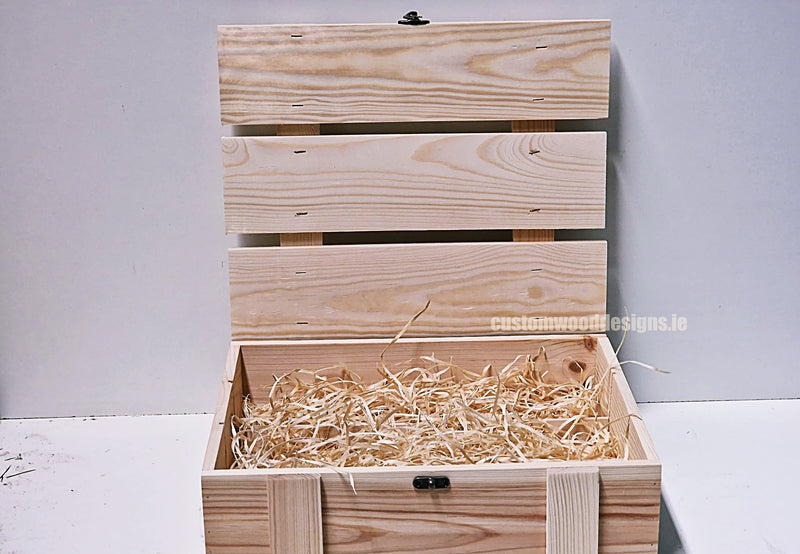 Load image into Gallery viewer, Rustic 3 Bottle Box - Natural x 25 Corporate Gift Box with Wood Wool Custom Wood Designs __label: Multibuy box corporate gift hamper triple wine box wood wool CustomWoodDesignsIrelandCorporategiftboxesBottleBoxesGiftingboxesforbottleslaserengravedbottleboxespersonalisedbottleboxesCorporateboxesrusticboxwinebo_5