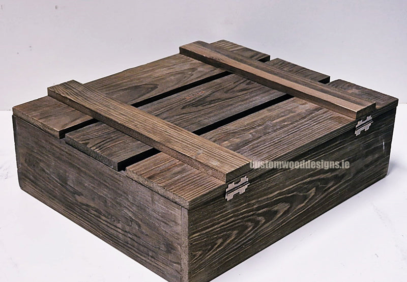 Load image into Gallery viewer, Rustic 3 Bottle Box - Brown x 25 Corporate Gift Box with Wood Wool Custom Wood Designs __label: Multibuy box corporate gift hamper triple wine box wood wool CustomWoodDesignsIrelandCorporategiftboxesBottleBoxesGiftingboxesforbottleslaserengravedbottleboxespersonalisedbottleboxesCorporateboxesrusticboxwinebo_6_b0848a00-1105-4559-a1fa-47127