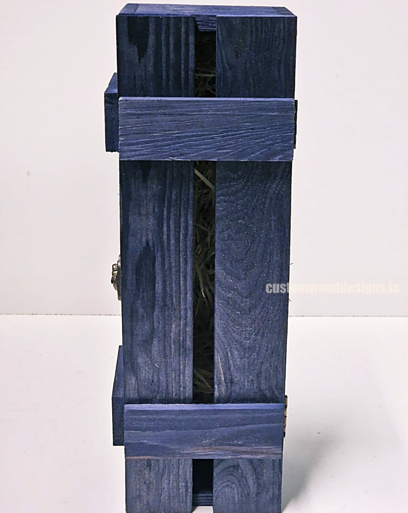 Load image into Gallery viewer, Rustic Bottle Box - Blue Single x 25 Bottle box Custom Wood Designs __label: Multibuy CustomWoodDesignsIrelandCorporategiftboxesBottleBoxesGiftingboxesforbottleslaserengravedbottleboxespersonalisedbottleboxesCorporateboxesrusticboxwinebox_11_ef8fef05-d0e8-4416-9787-58c41c147b8f
