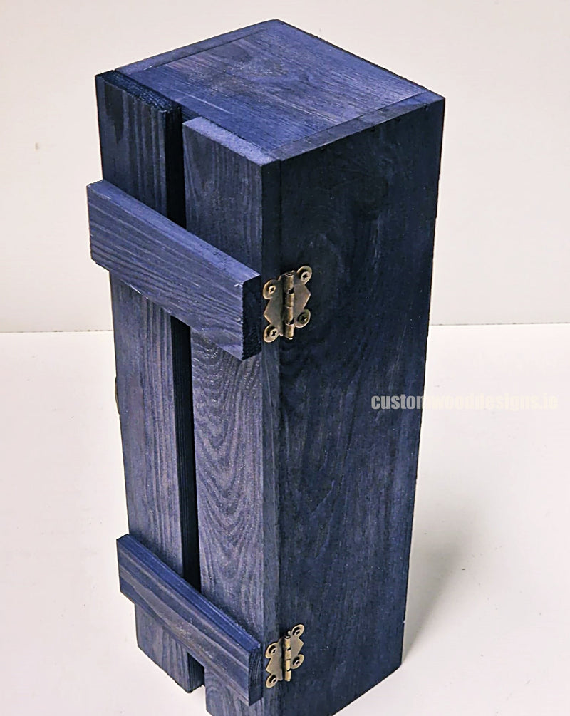 Load image into Gallery viewer, Rustic Bottle Box - Blue Single x 25 Bottle box Custom Wood Designs __label: Multibuy CustomWoodDesignsIrelandCorporategiftboxesBottleBoxesGiftingboxesforbottleslaserengravedbottleboxespersonalisedbottleboxesCorporateboxesrusticboxwinebox_13_dbf271b6-378b-43c4-a853-c2c87d66d6fe