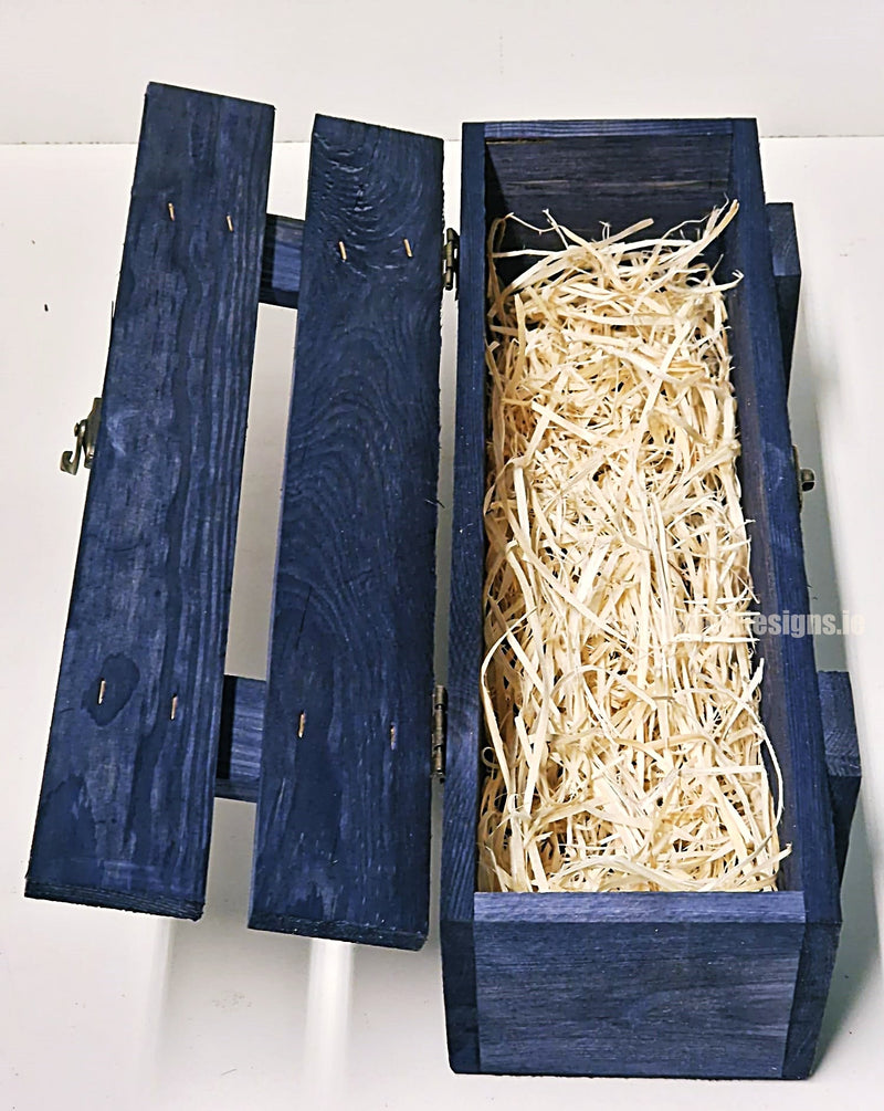 Load image into Gallery viewer, Rustic Bottle Box - Blue Single x 25 Bottle box Custom Wood Designs __label: Multibuy CustomWoodDesignsIrelandCorporategiftboxesBottleBoxesGiftingboxesforbottleslaserengravedbottleboxespersonalisedbottleboxesCorporateboxesrusticboxwinebox_7_7c83ebcd-82dc-4a7f-8a94-ea565486f6a7