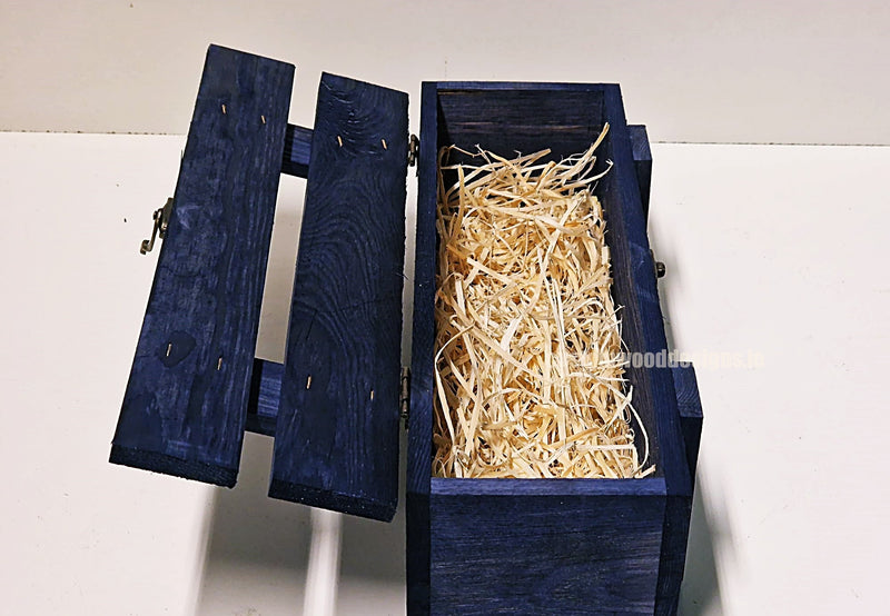 Load image into Gallery viewer, Rustic Bottle Box - Blue Single x 25 Bottle box Custom Wood Designs __label: Multibuy CustomWoodDesignsIrelandCorporategiftboxesBottleBoxesGiftingboxesforbottleslaserengravedbottleboxespersonalisedbottleboxesCorporateboxesrusticboxwinebox_8_ea86e4f5-73b5-4701-8853-075ff42fd7cd