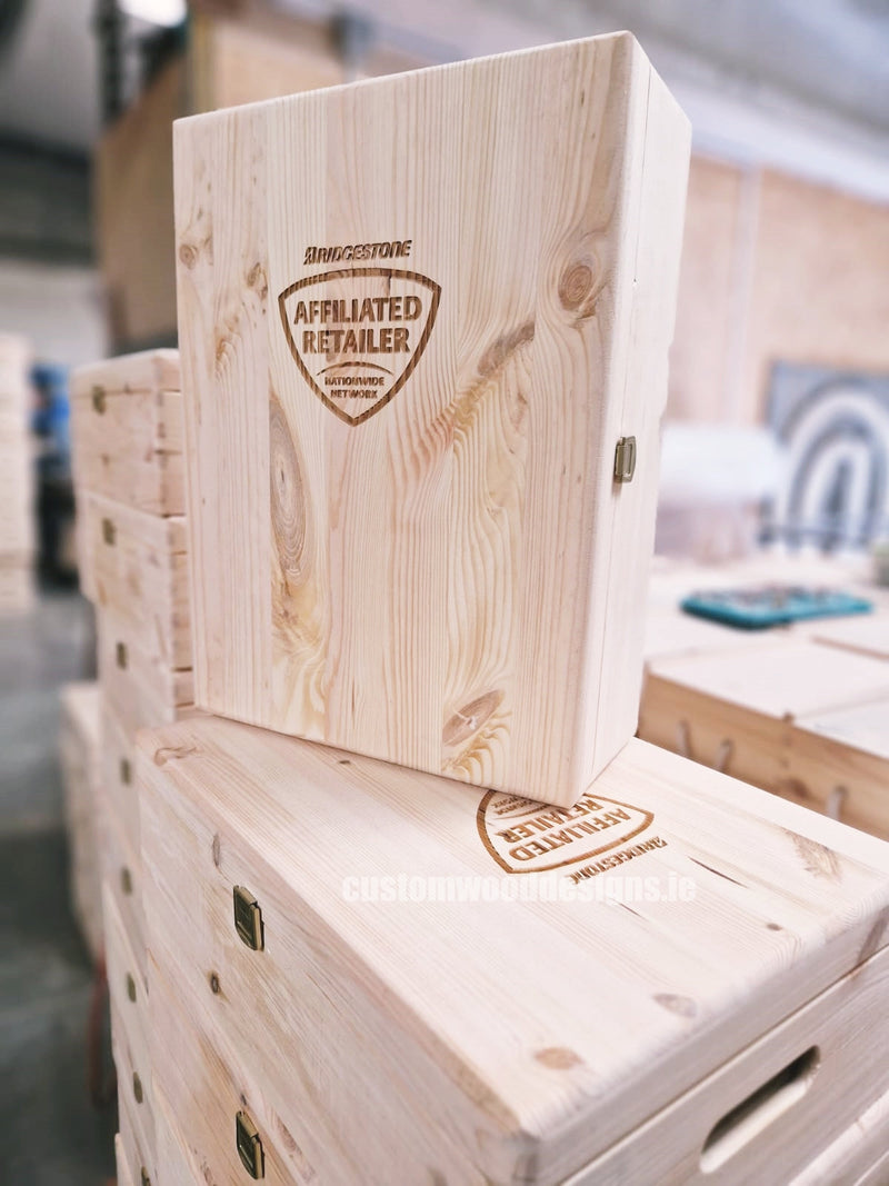 Load image into Gallery viewer, Pine Box MPB2 Custom Wood Designs CustomWoodDesignsIrelandGatherDMCCorporateGiftBoxesAdareManorTuathGlassJjCorry_8_a1a7a317-5eb8-4810-9660-f790428710be