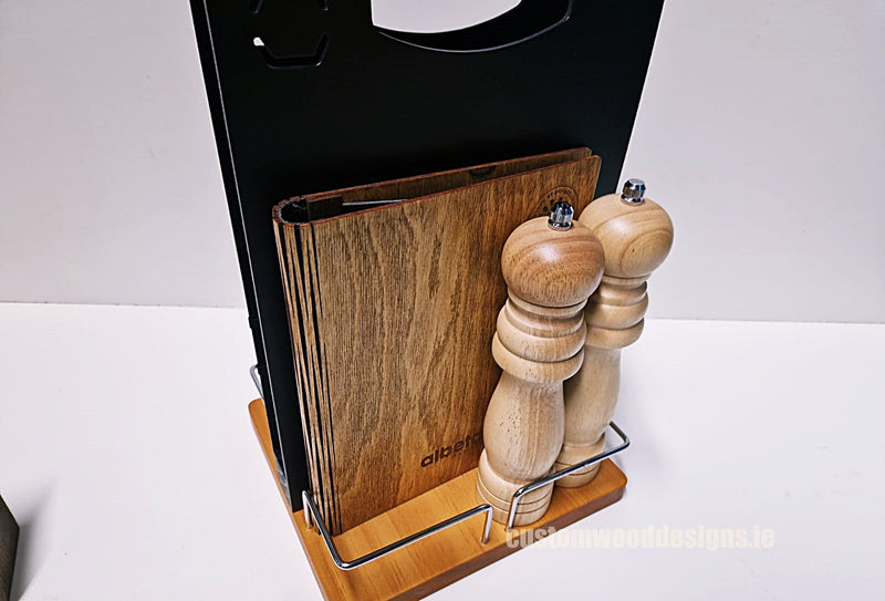 Load image into Gallery viewer, Chalkboard Table Caddy - Pack of 6 Custom Wood Designs __label: Multibuy CustomWoodDesignsIrelandTablecaddyrestaurantcaddiestablecaddyhotelrestauranttablecondimentcarrierrestaurantchalkboardcndimentholdertableserverhospitalityserviceporoducts_15_f2be0d3a-6183-48cd-b03a-0e11a5584cbd