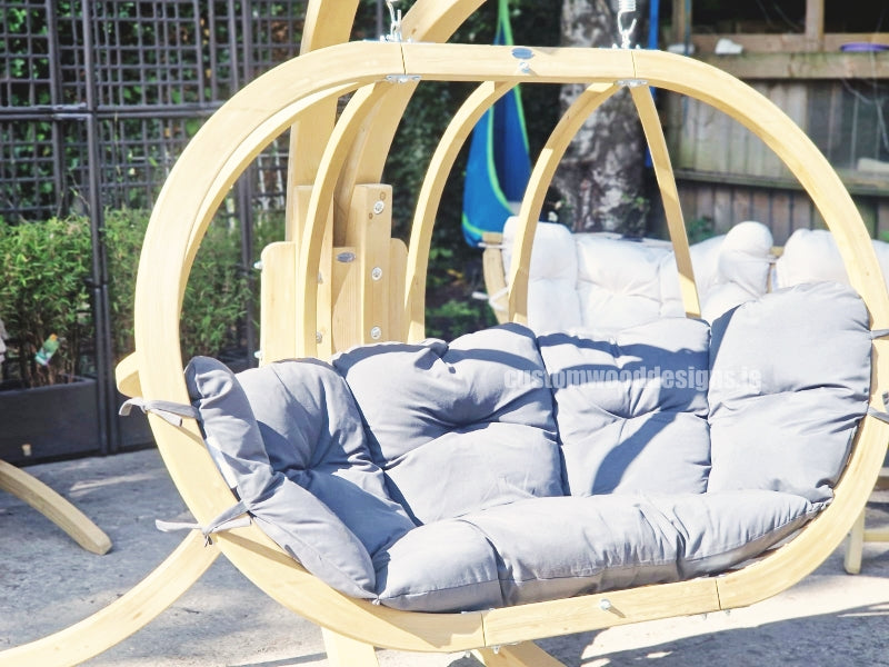 Load image into Gallery viewer, Amazonas Royal Wood hanging chair with frame set, featuring a wooden double swing chair for outdoor garden relaxation.
