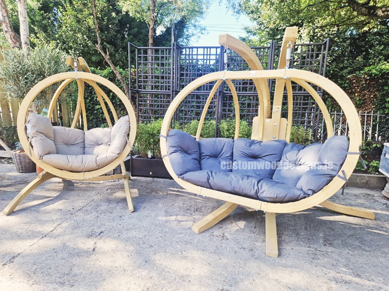 Load image into Gallery viewer, Amazonas Royal Wood Hanging Chair with frame, wooden swing chair ideal for outdoor garden relaxation and outdoor living.