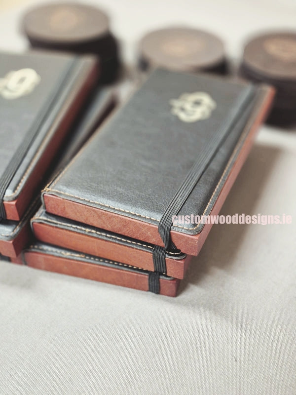 Load image into Gallery viewer, Black leather-style bill presenter with coin holder, designed for hospitality use, by Custom Wood Designs.