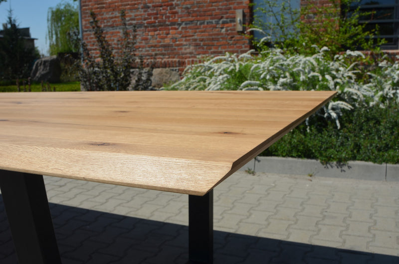 Load image into Gallery viewer, Rustic Solid Oak Live Edge Dining Table – Black Steel U-Frame - Custom Wood Designs