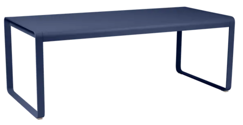 Load image into Gallery viewer, Fermob Bellevie outdoor metal dining table, 196 x 90 cm, deep blue, eight-seater, suitable for outdoor patio or garden use.