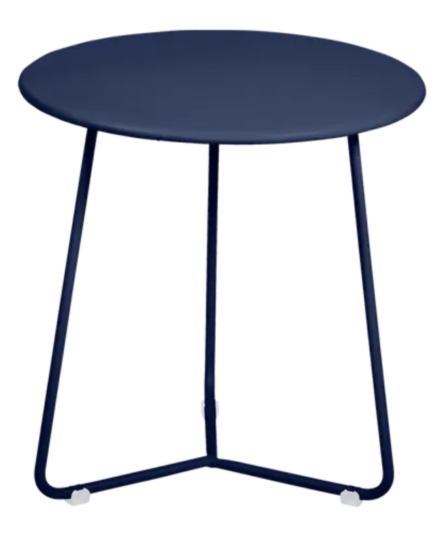 Load image into Gallery viewer, Deep blue Fermob small occasional table with a round top and sleek design, measuring 34cm in diameter.
