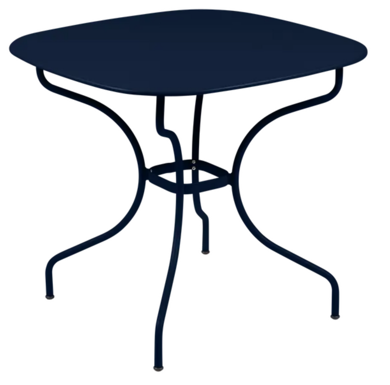 Load image into Gallery viewer, Deep blue Fermob OPÉRA+ Carronde outdoor metal table, 82x82 cm, perfect for garden or patio dining and outdoor gatherings.