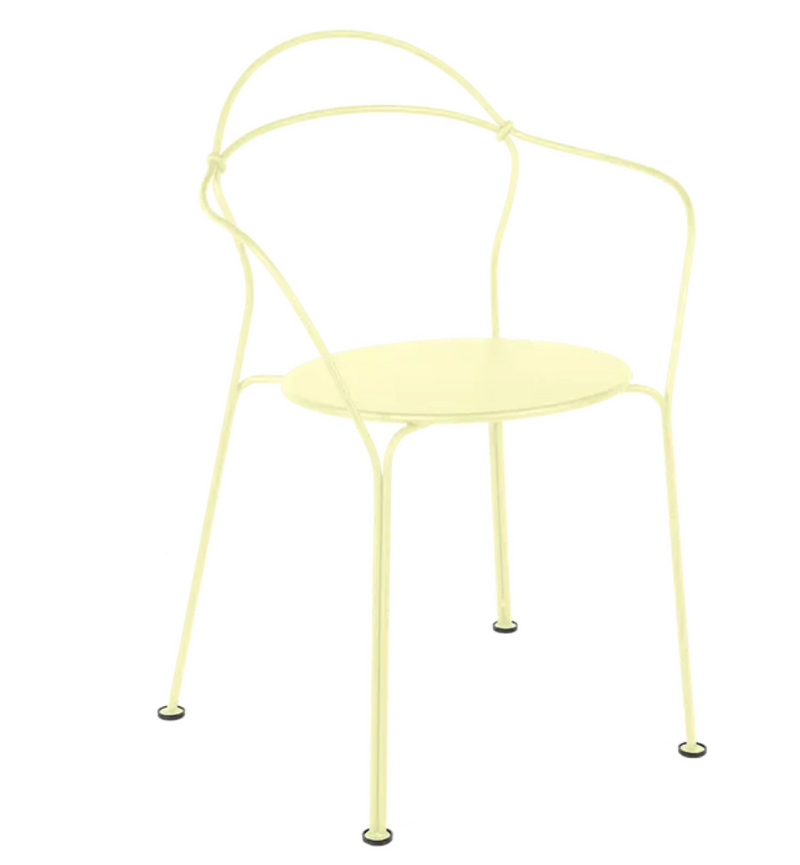 Load image into Gallery viewer, Fermob Airloop Lounge Chair with frosted lemon finish, outdoor metal armchair for stylish outdoor furniture.