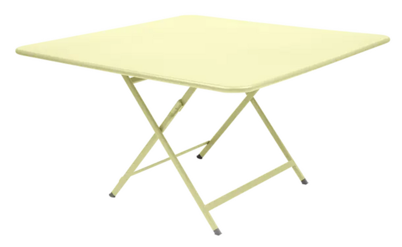 Load image into Gallery viewer, Fermob Caractère outdoor foldable eight-seater table, 128x128 cm with frosted lemon finish, suitable for outdoor dining and gatherings.