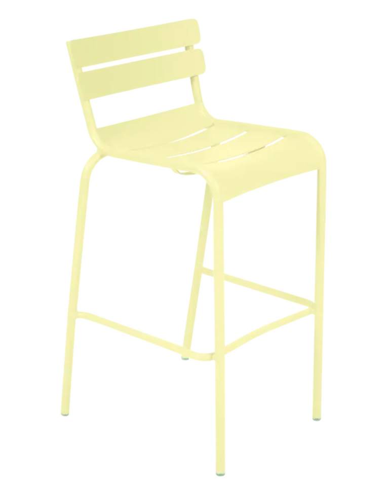 Load image into Gallery viewer, Fermob Luxembourg bar armchair with frosted lemon finish, metal frame, red color, stylish pub-style seating for bars or kitchens