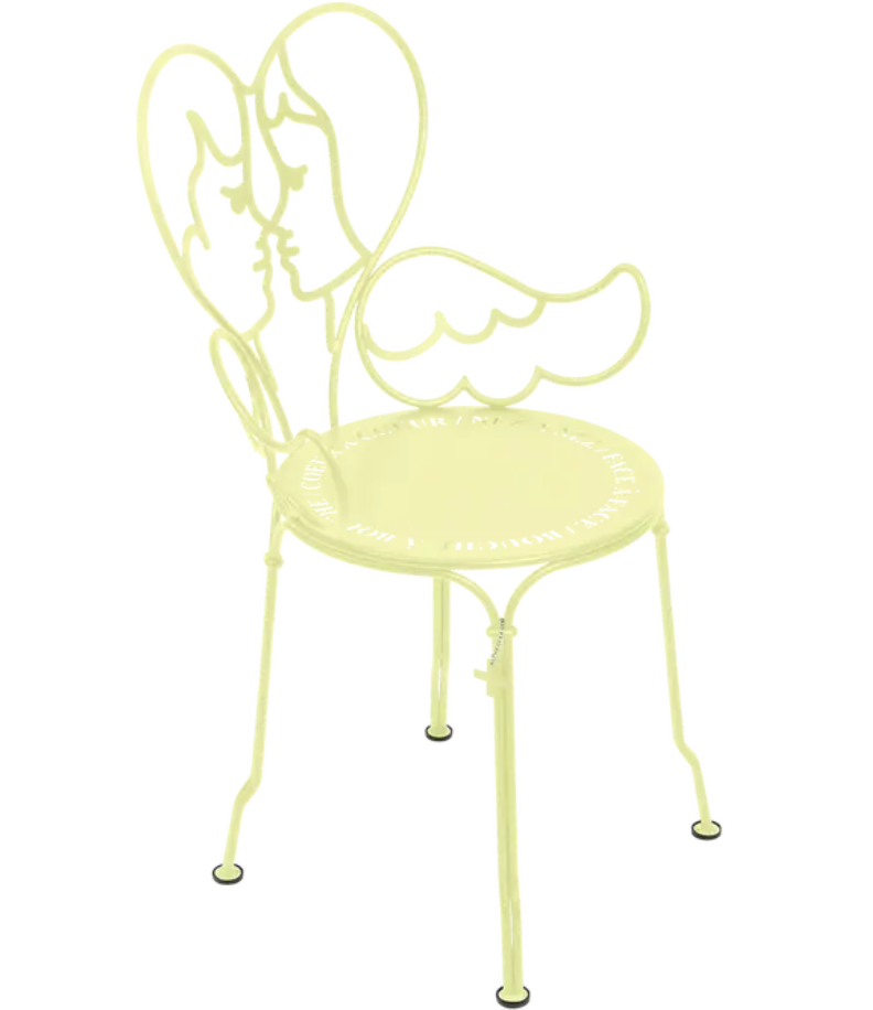 Load image into Gallery viewer, Fermob ANGE metal outdoor chair in frosted lemon color with a modern design, suitable for garden or patio seating.