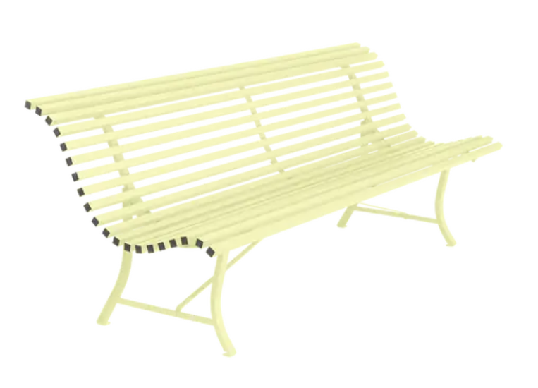 Load image into Gallery viewer, Fermob Louisiane 200cm outdoor folding bench with frosted lemon metal finish, 4-seater garden seating for outdoor furniture.