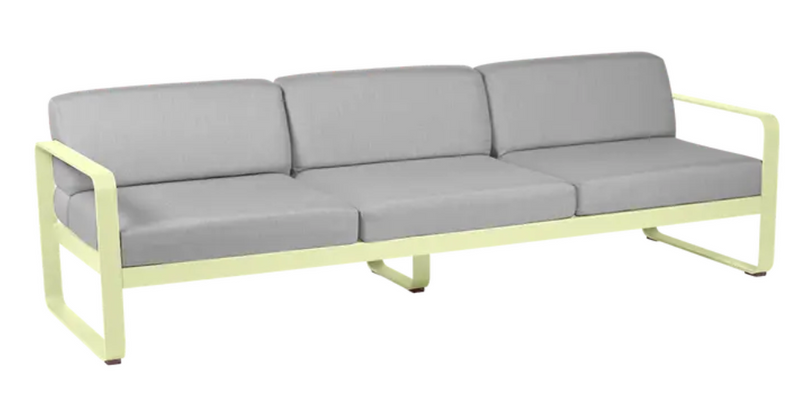 Load image into Gallery viewer, Fermob Bellevie 3-seater outdoor sofa with grey metal frame and soft fabric cushions for patio or garden seating.