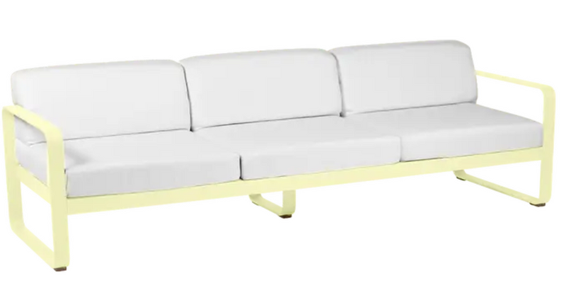 Load image into Gallery viewer, Fermob Bellevie 3-seater outdoor sofa with frosted lemon off-white metal frame, stylish garden furniture for outdoor relaxation