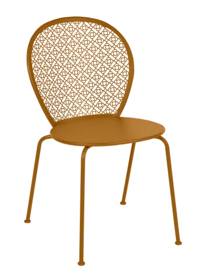 Load image into Gallery viewer, Colorful Fermob Lorette outdoor metal chair in gingerbread finish, featuring a sleek design for garden or patio use.