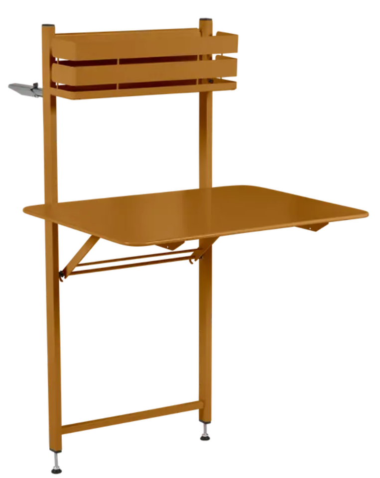 Load image into Gallery viewer, Fermob foldable bistro balcony table in gingerbread color, outdoor metal furniture for apartments or hotel rooms