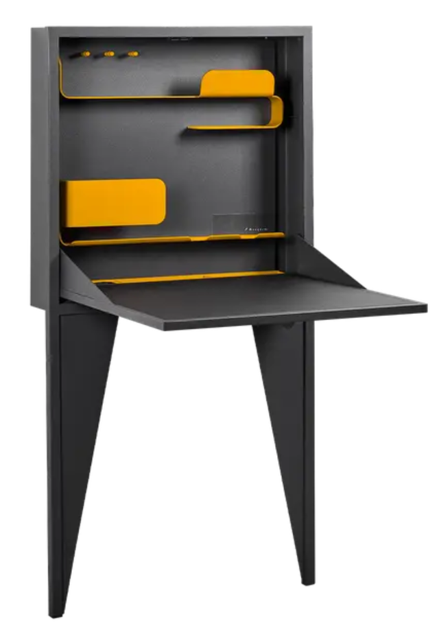 Load image into Gallery viewer, Wall-mounted Fermob Face à Face writing desk with a sleek design, featuring a spacious honey-colored wooden surface.