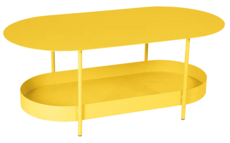 Load image into Gallery viewer, Honey-colored Salsa low table by Fermob, measuring 113 x 58cm, with a sleek, modern design perfect for indoor or outdoor use.