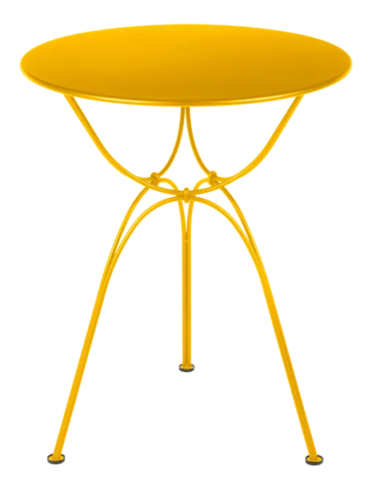 Load image into Gallery viewer, Fermob Airloop Table Ø 60cm garden table with honey-colored metal surface, outdoor furniture for patio or garden use.